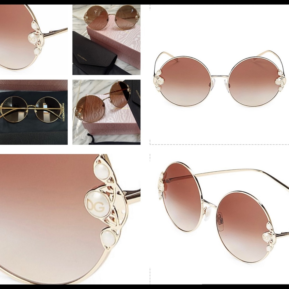 DOLCE & GABBANA ROUND SUNNIES WITH EMBELLISHED PEARLS WITH GOLD LOGO DETAILING - Picture 10 of 16